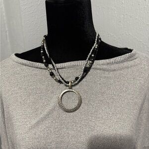 Premier Designs Silver and Black Pendant Necklace